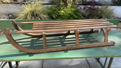 Vintage wooden snow sledge - snow,