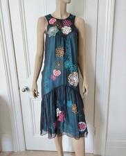 RARE Matthew Williamson Silk Midi Dress UK 10 Floral Embroidery Sequins Flapper