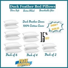 Duck Feather & Down Pillows Extra Filled Hotel Quality 100% Cotton Pack of 2,4,6
