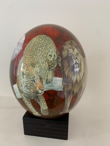 Painted ostrich egg with stand - painted,