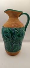 Fratelli Fanciullaci Turquouise Green Wine Jug Lady Pattern Italy 1960's 23cm