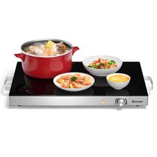 Electric Warming Tray Glasstop Food Warmer Hot Plate w/ Cool-Touch Handles