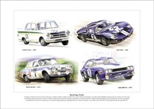 SPORTING FORDS Fine Art Print A3 size - RS1600 RS3100 GT40 Cortina-Lotus models