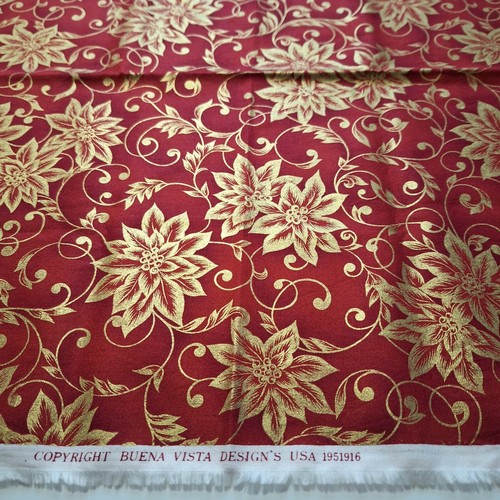 Red gold toile poinsettia - red,