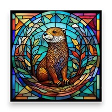 LARGE Cute Otter Animal Square Stained Glass Window Opaque Vinyl Sticker Decal