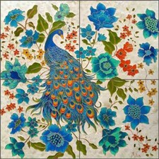 Peacock Tile Backsplash Micheline Hadjis Bird  Art Ceramic Mural MHA038