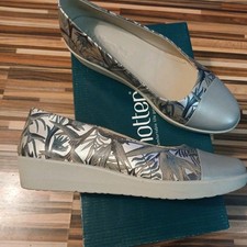 HOTTER......Angel Platinum/Paradise Print Leather Wedge Shoes - Size UK 6.5