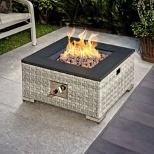 Icarus Rattan Firepit Coffee Table in Dove Grey with Iron Top
