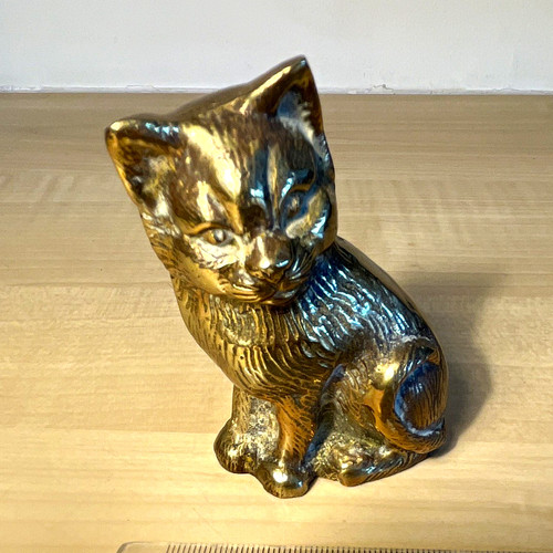 Brass cat figurine ornament - brass,