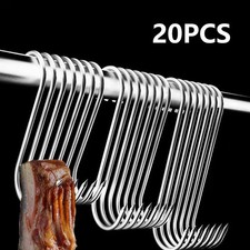 20Pcs Stainless Steel S Hooks with Sharp Tip Meat Hanging Hooks for Butcher Shop