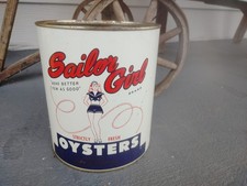 Vintage Sailor Girl Oyster Can, 1 Gallon, No Lid