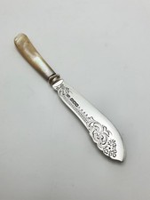 Lovely Antique Sterling Silver Butter Spreader with Mother-of-Pearl Handle 1904