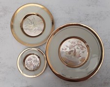 Vintage Plates X3. Chokin. John Jenkins Porcelain, Gold/Silver Gilted Plates.