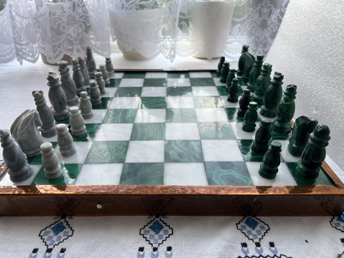 Handmade malachite stone chess - handmade,