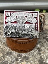 Budweiser Belt Buckle Western Cowboys USA Vintage Genuine licensed 46'' leather