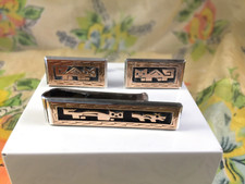 Vintage 18ct Gold on Silver Cufflinks and Tie Slide, Peruvian Style Cats