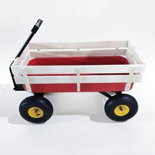 Red Kids Garden Wagon Heavy Duty Wooden Sides Outdoor Pull Cart Toy Truck