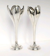 2x Silver Plated Art Nouveau Plato Tulip Crocus Bud Vase Vintage Classic