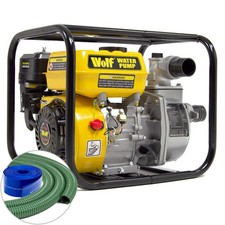 2” Petrol Water Pump with 5m Suction + 10m Layflat Hose High Flow Transfer Wolf