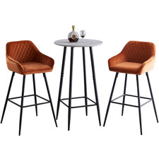 Round Bar Table and 2 Velvet Bar Stools Set for Kitchen Pub Restaurant Café