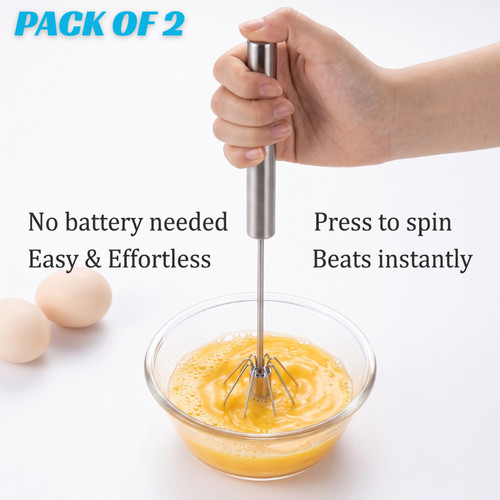 Metal hand press egg beater - 2x,