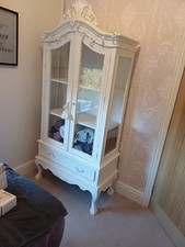 Vintage French Style Painted Armoire Off White With Double Glass Doors