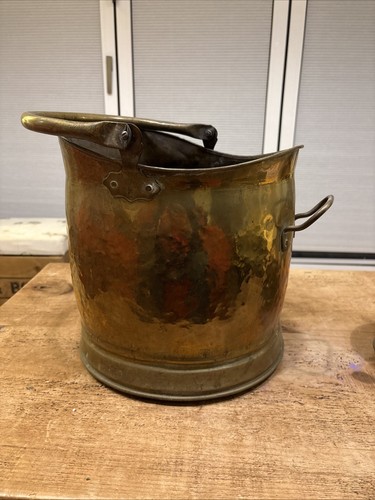 Vintage hammered brass coal - hammered,