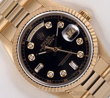 Rolex Day-Date 36mm 18238 President 18K Yellow Gold Fluted Bezel Black Diamond