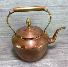 Vintage 1950s small Solid Copper Kettle with Brass Handle Farmhouse Decor Retro