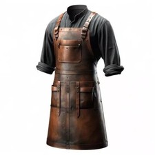 Dark Brown Full Grain Leather Apron - Butcher Apron - Cook Apron - BBQ Apron