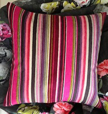 DESIGNERS GUILD ASOLO FABRIC VERTICLE STRIPE CUSHION COVER COLOUR BERRY 18X18" 