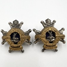 Genuine Kings Crown Sherwood Foresters Notts & Derby Officers Collar Badges