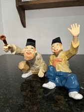 Vintage Korean Folk Figurines Resin Hand Painted Pair Men in Traditional Hanbok