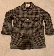 Vintage Woolrich Long Jacket Womens M Brown Wool Made in USA Houndstooth