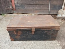 LARGE VINTAGE METAL / TIN TRUNK - AVERAGE USED CONDITION
