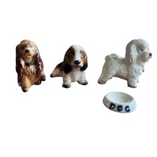 Vintage Hagen Renaker Miniature Dogs- Set of 3 with Dog Bowl