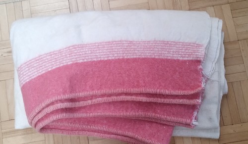 Pink white blanket - wool, blend