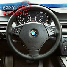 FOR BMW E46 3 SERIES 98-06 BLACK REAL GENUINE LEATHER STEERING WHEEL COVER NEW