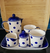 Whittard Of Chelsea 6 Piece Coffee Pot Set White & Blue Polka Dot - Never Used