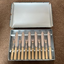 Vintage Set Of Fish Cutlery Set with Faux Bone Handles Fish Eaters Antique