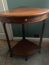 mahogany side table with drawer makers mark on bottom in pictures