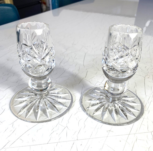 Pair crystal candle holders - crystal,