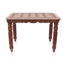 Indian Hand Carved Sheesham Wood Coffee Table 90x60m with Brass Floral Motif