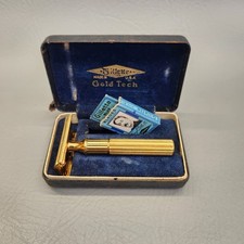 Vintage Gillette Gold Tech Fat Handle Razor w/ Original Case