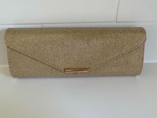 NEW L.K.Bennett Gold Metallic Lame Clutch Bag with shoulder strap & dustbag