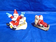 2 x VINTAGE CHRISTMAS CAKE TOPPERS CHALKWARE SANTA CLAUS/ SLED