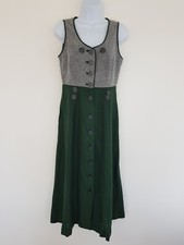 Vintage Dress Dirndl Size Green 10 Pockets Long Oktoberfest Folk German Button 