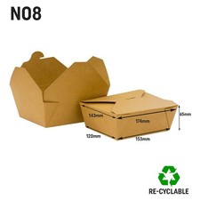 Kraft Food Box Deli Takeaway Noodles Rice Pasta Folding Lids Biodegradable No 8