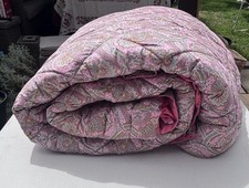 VINTAGE DOUBLE FEATHER QUILT EIDERDOWN  PINK GREEN PAISLEY