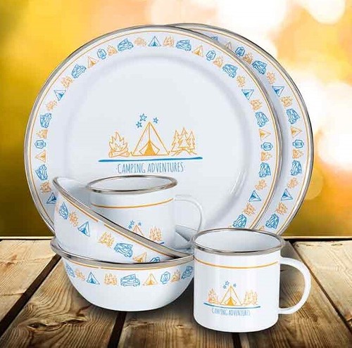 Enamel tableware set campfire - enamel,